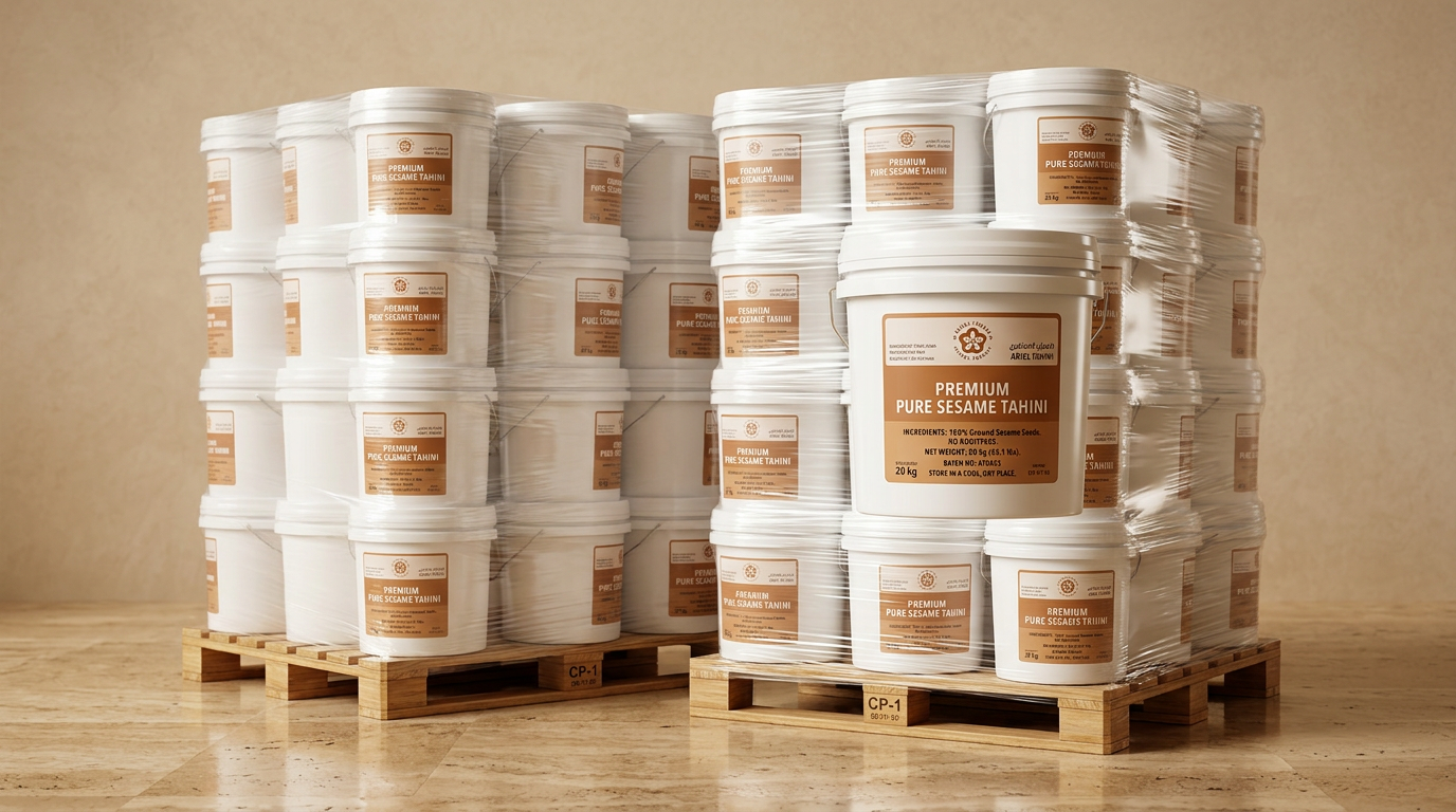 KROTAJ tahini in stacked pails